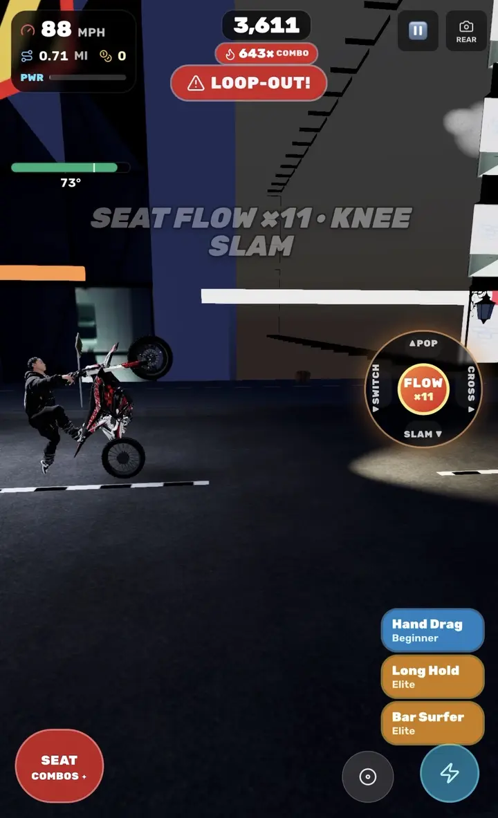 SEAT FLOW ×11 · KNEE SLAM